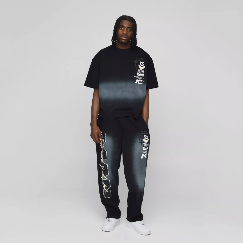 Oversized Boxy Official Tonal Print Zip Hooded Tracksuit